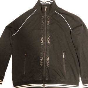 DKNY Full Zip Track Jacket Mens Size Large Black and White
